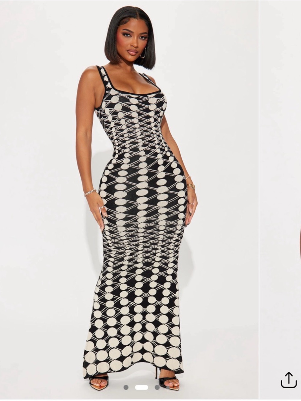 Fashion Nova Black & Cream Geometric Maxi Dress